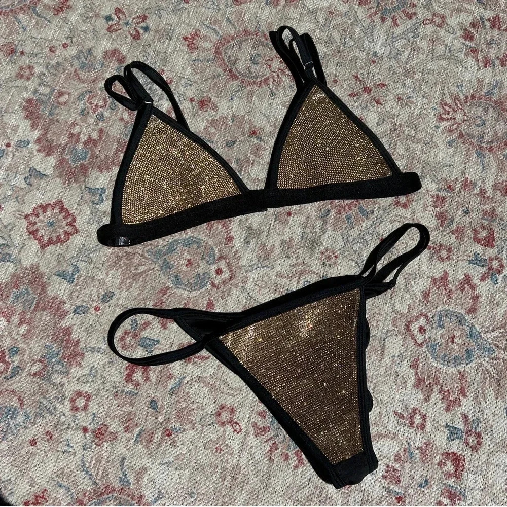 Women's Cosplay Sexy Sea Gold Metallic Embellished  Bikini‎ 2 Piece Set M